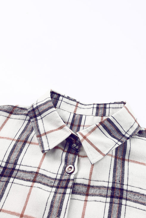 White Oversized Plaid Pattern Shacket With Slits